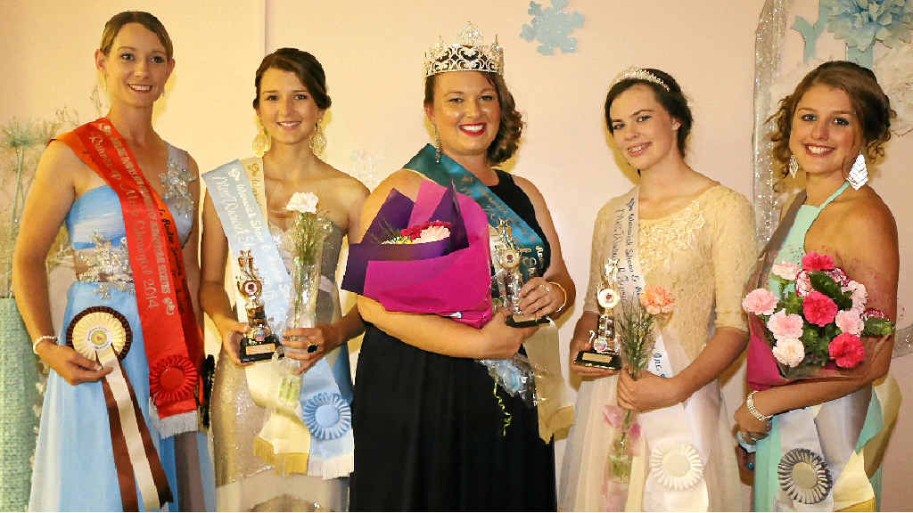 2014 Miss Warwick Showgirl and 2015 Rural Ambassador Tammy Bondfield, Miss Warwick Showgirl Fundraiser Abbey Seidel, Miss Warwick Showgirl Emma Boughen, Miss Junior Warwick Showgirl Emily Bradfield and Miss Warwick Showgirl runner-up Katelyn Byrne.